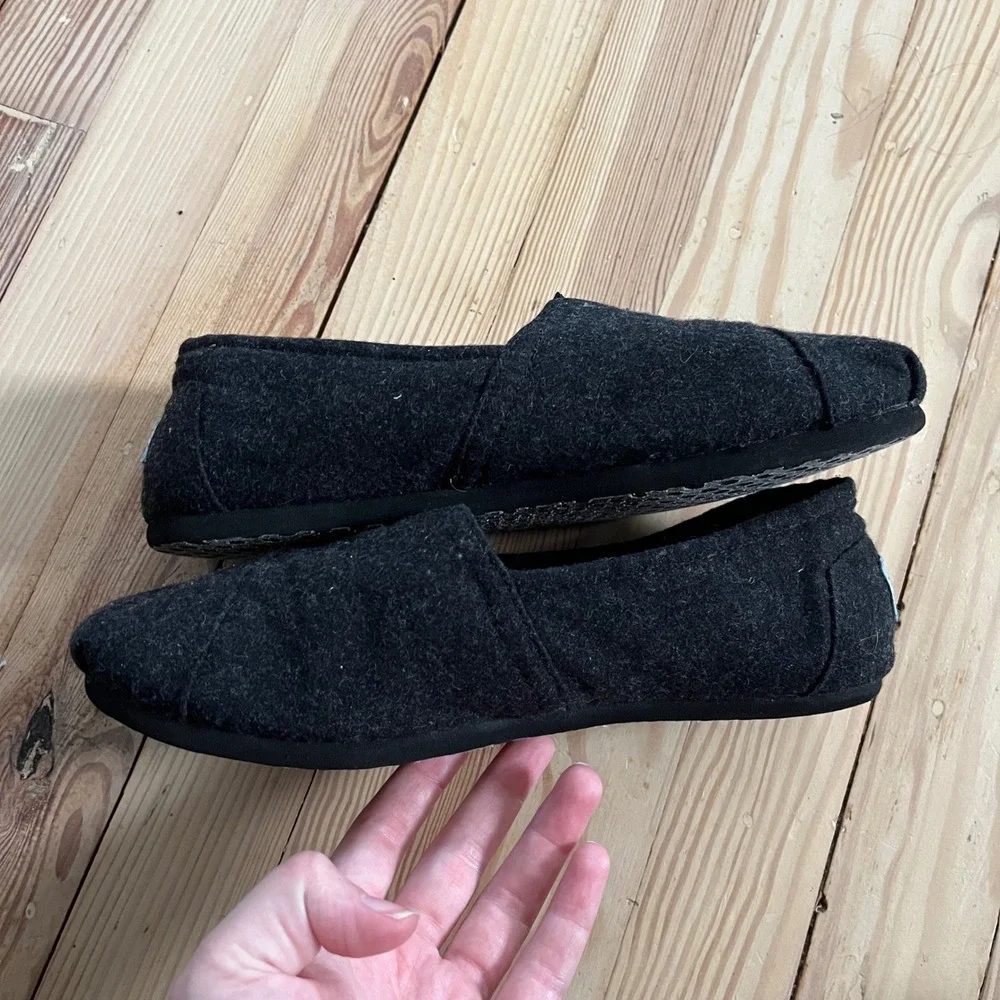 TOMS Womens Black Wool Felt Alpargata Casual Comfort Slip On Shoes Flats Size 9M